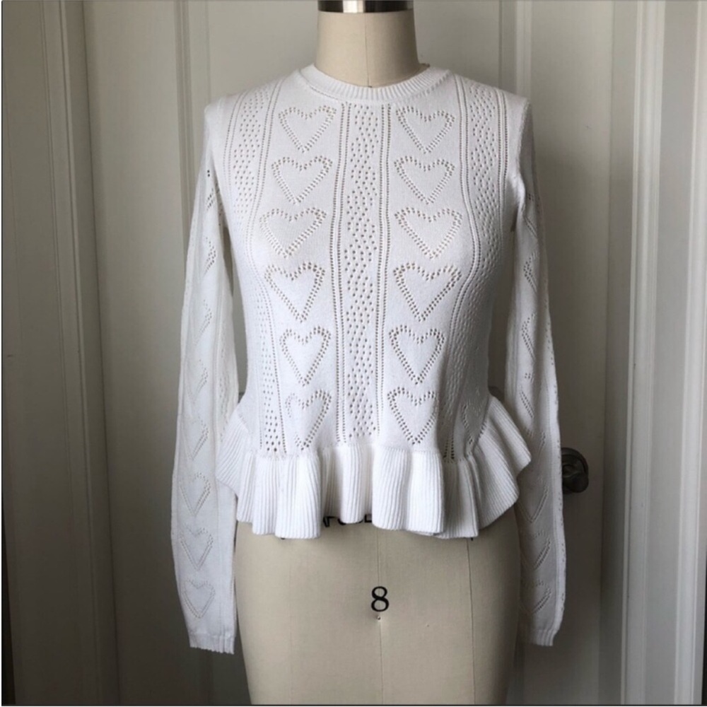 MAJE White Heart Crochet Ruffle Sweater E17Malice